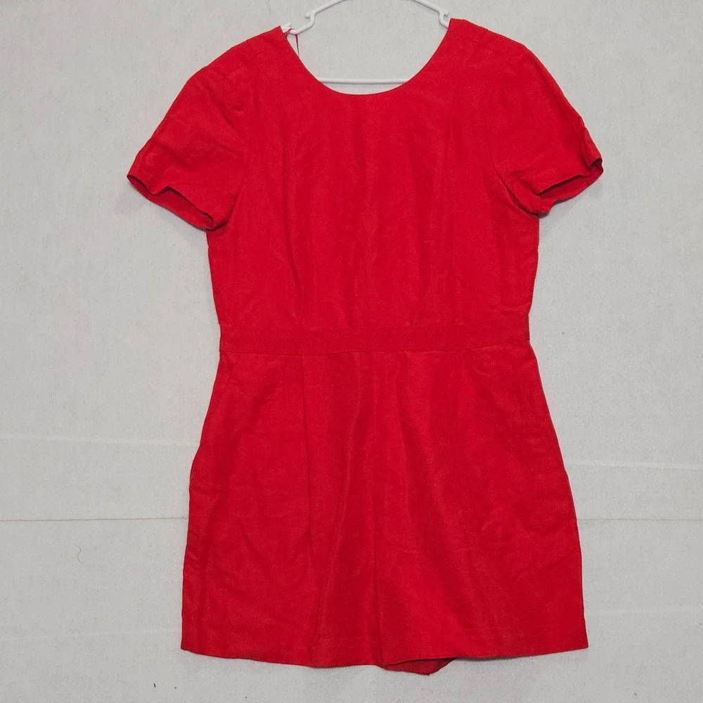 Banana‎ Republic Red Linen Blend Short Sleeve V-Back Romper Size 8 Ptp:19